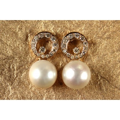 Diamond Earrings with Pearl Drop